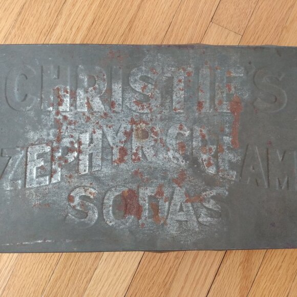 Antique 1800s Biscuit Tin Christie's Zephyr Cream Sodas Rusty Shabby Box Vintage - Picture 2 of 14